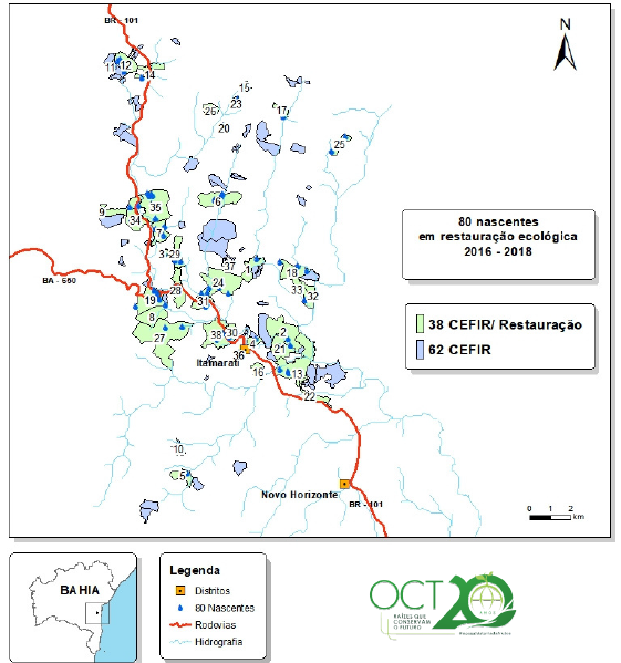 Mapa de localização nascentes e propriedades CEFIR