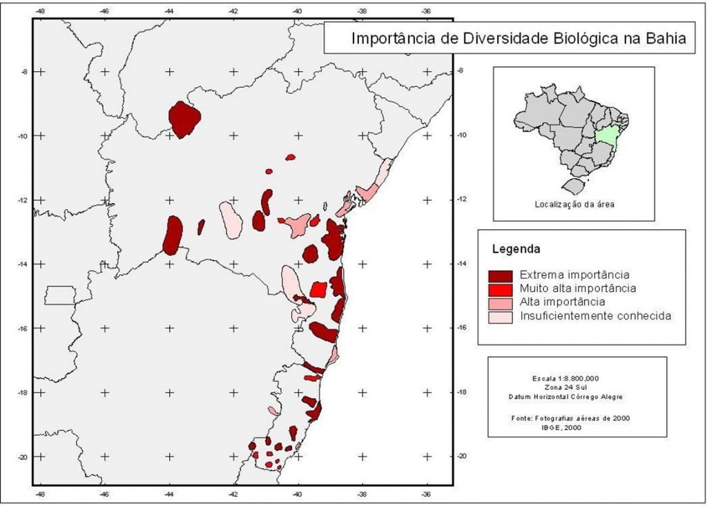 Figura 1: Mapa de áreas prioritárias para conservação na Bahia. Fonte: Versão aprovada do projeto.